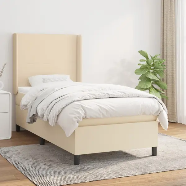 Gossi pat box spring cu saltea, crem, 100x200 cm, textil