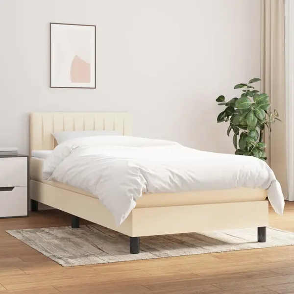 Gossi pat box spring cu saltea, crem, 100x200 cm, textil