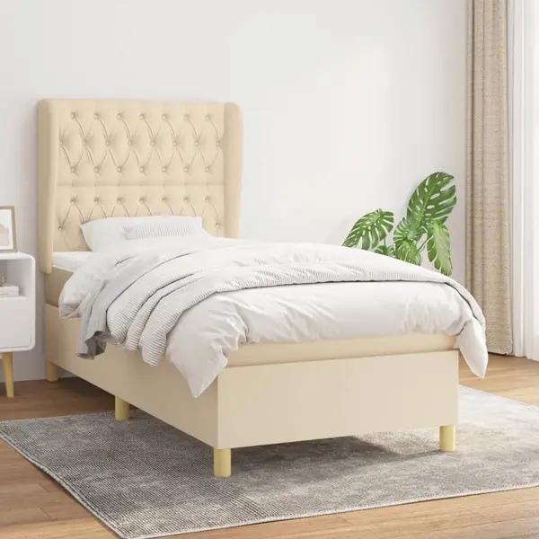Gossi pat box spring cu saltea, crem, 100x200 cm, textil