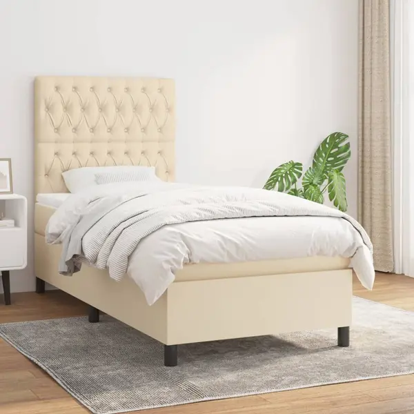 Gossi pat box spring cu saltea, crem, 100x200 cm, textil
