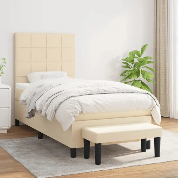Gossi pat box spring cu saltea, crem, 100x200 cm, textil