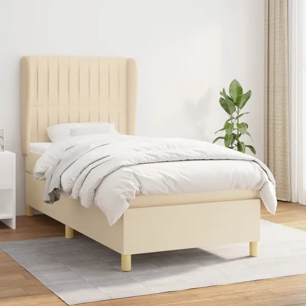 Gossi pat box spring cu saltea, crem, 100x200 cm, textil