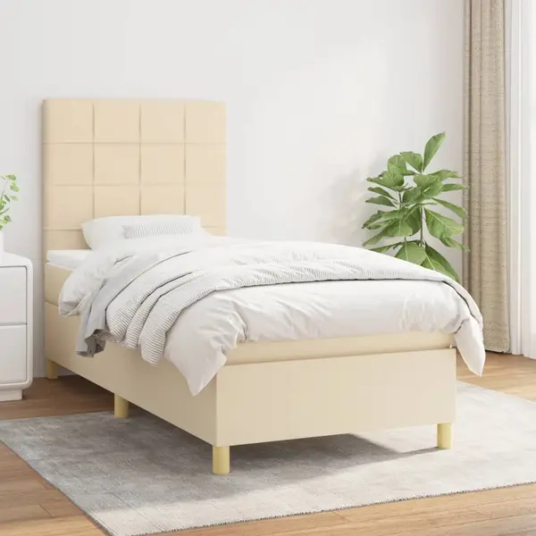 Gossi pat box spring cu saltea, crem, 100x200 cm, textil