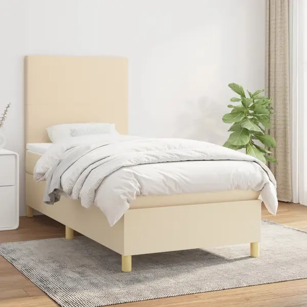Gossi pat box spring cu saltea, crem, 100x200 cm, textil