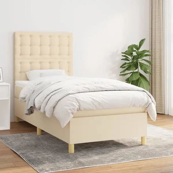 Gossi pat box spring cu saltea, crem, 100x200 cm, textil