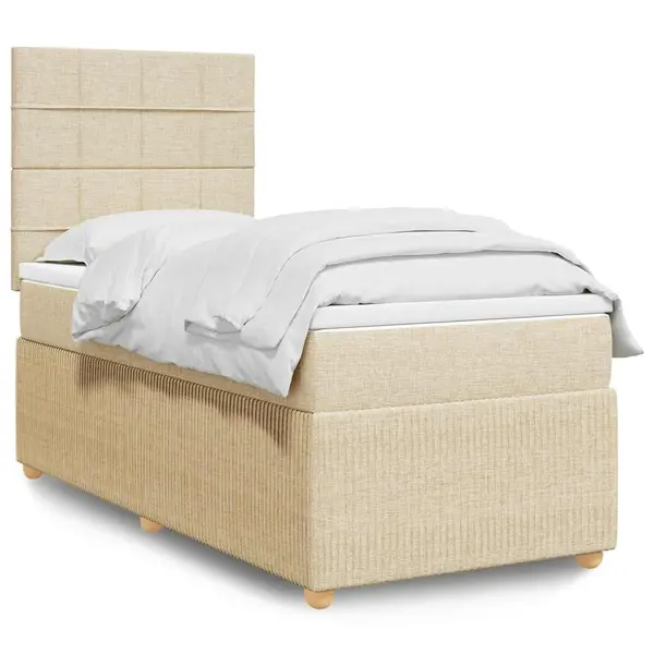 Gossi pat box spring cu saltea, crem, 100x200 cm, textil