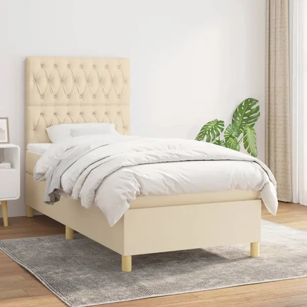 Gossi pat box spring cu saltea, crem, 100x200 cm, textil