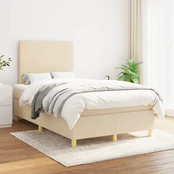 Gossi pat box spring cu saltea, crem, 120x200 cm, textil