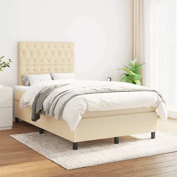 Gossi pat box spring cu saltea, crem, 120x200 cm, textil