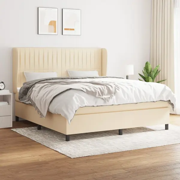 Gossi pat box spring cu saltea, crem, 160x200 cm, material textil