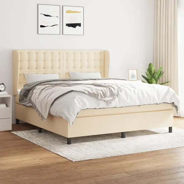 Gossi pat box spring cu saltea, crem, 160x200 cm, material textil