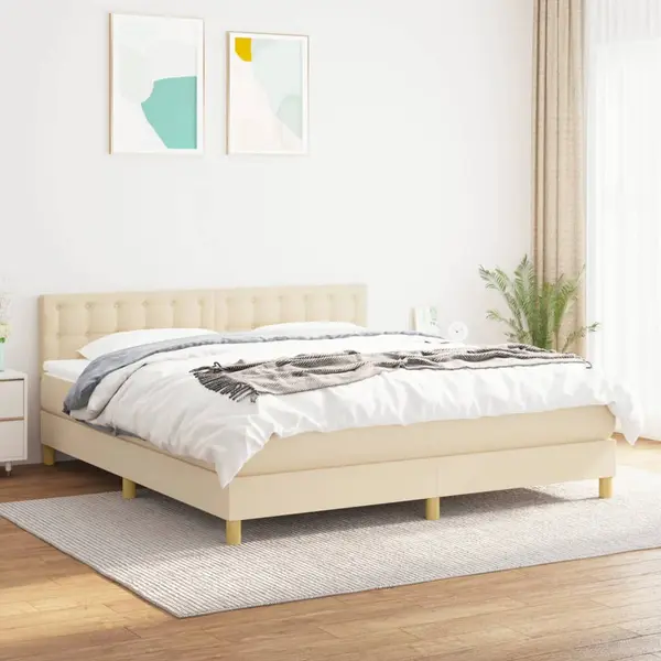 Gossi pat box spring cu saltea, crem, 160x200 cm, material textil