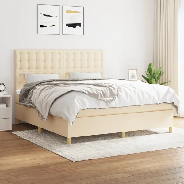 Gossi pat box spring cu saltea, crem, 160x200 cm, material textil