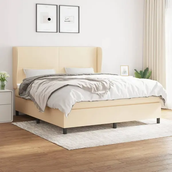 Gossi pat box spring cu saltea, crem, 160x200 cm, material textil