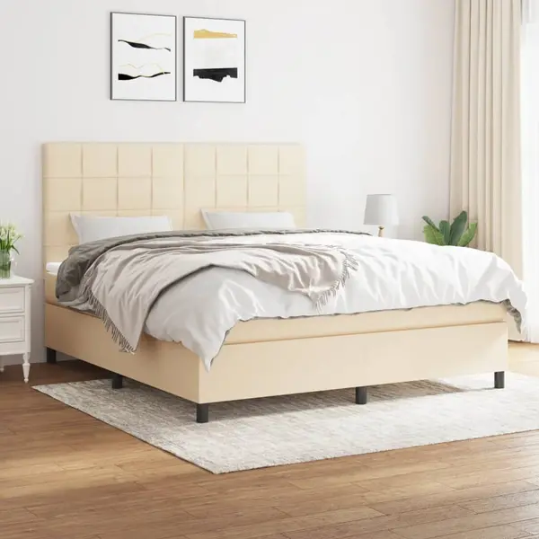 Gossi pat box spring cu saltea, crem, 160x200 cm, material textil