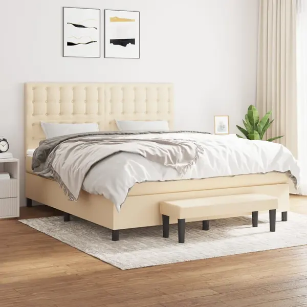 Gossi pat box spring cu saltea, crem, 160x200 cm, material textil