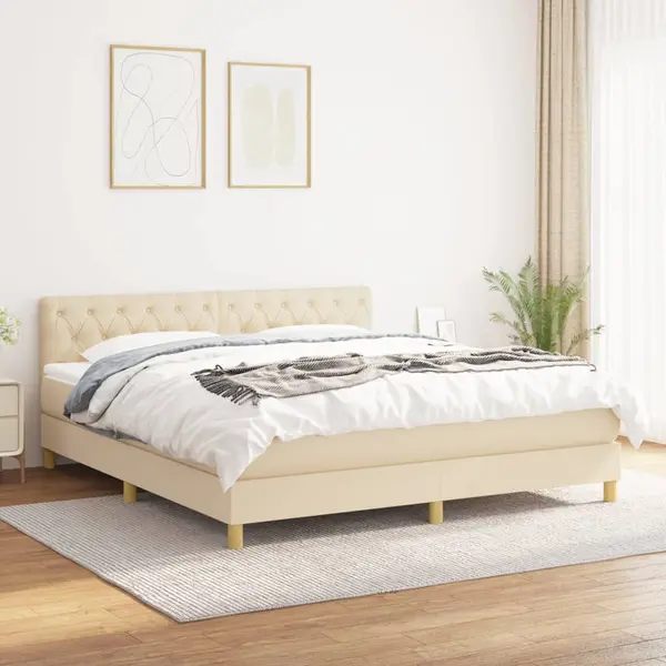 Gossi pat box spring cu saltea, crem, 160x200 cm, material textil