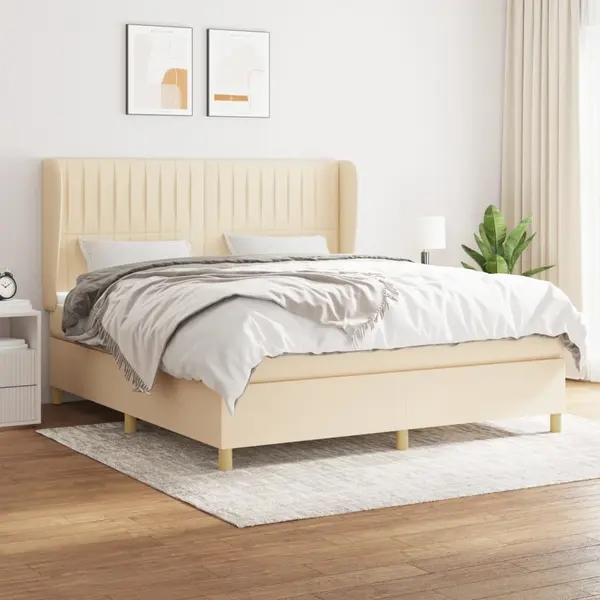 Gossi pat box spring cu saltea, crem, 160x200 cm, material textil