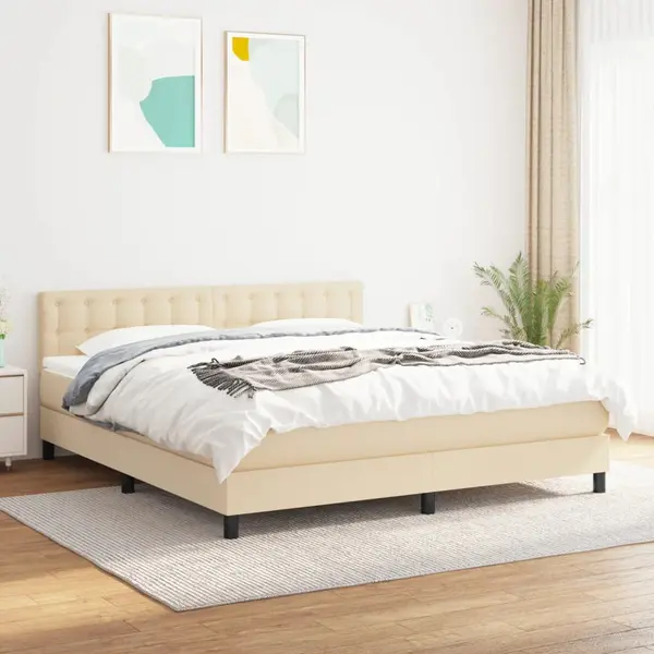 Gossi pat box spring cu saltea, crem, 160x200 cm, material textil