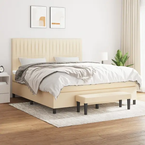 Gossi pat box spring cu saltea, crem, 160x200 cm, material textil