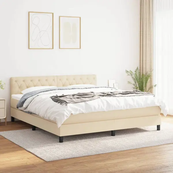 Gossi pat box spring cu saltea, crem, 160x200 cm, material textil