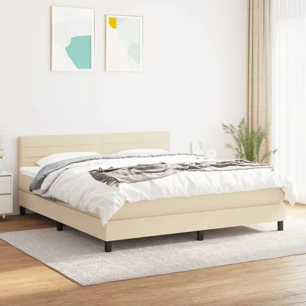 Gossi pat box spring cu saltea, crem, 160x200 cm, material textil