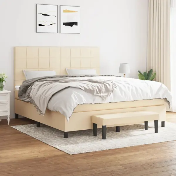 Gossi pat box spring cu saltea, crem, 160x200 cm, material textil