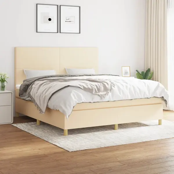 Gossi pat box spring cu saltea, crem, 160x200 cm, material textil