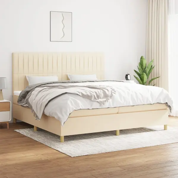 Gossi pat box spring cu saltea, crem, 200x200 cm, textil