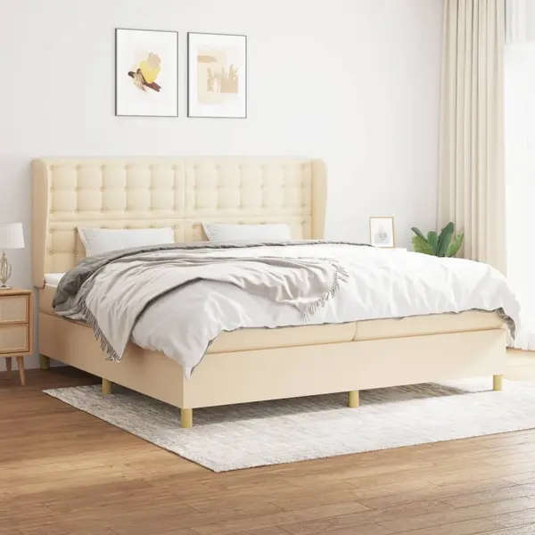 Gossi pat box spring cu saltea, crem, 200x200 cm, textil