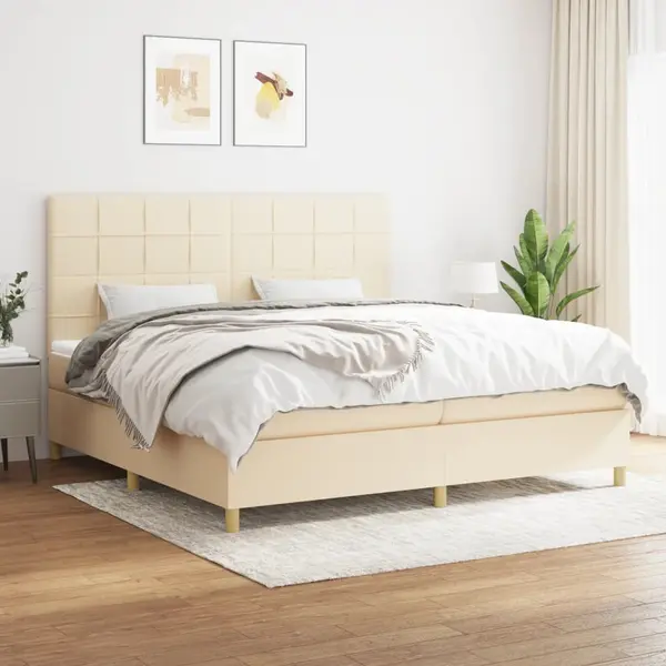 Gossi pat box spring cu saltea, crem, 200x200 cm, textil