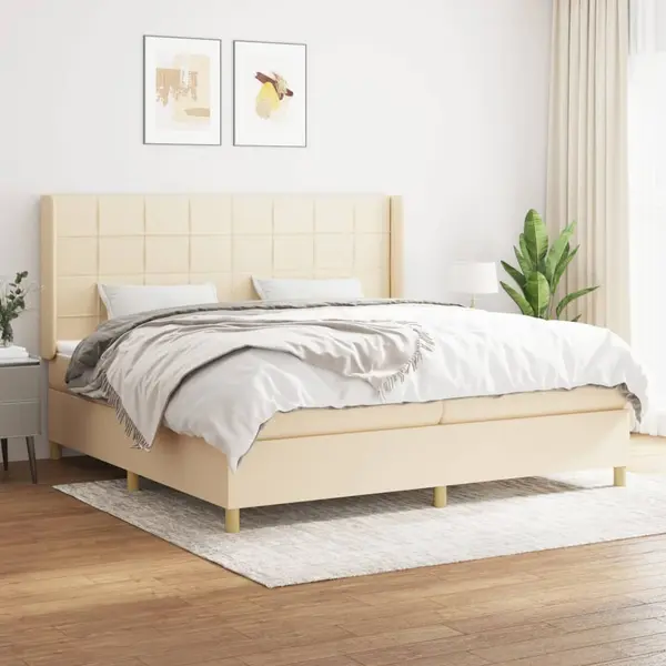 Gossi pat box spring cu saltea, crem, 200x200 cm, textil