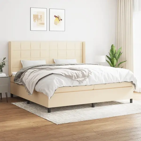 Gossi pat box spring cu saltea, crem, 200x200 cm, textil
