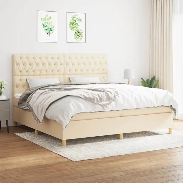 Gossi pat box spring cu saltea, crem, 200x200 cm, textil