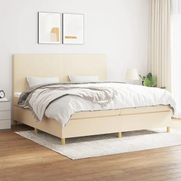 Gossi pat box spring cu saltea, crem, 200x200 cm, textil