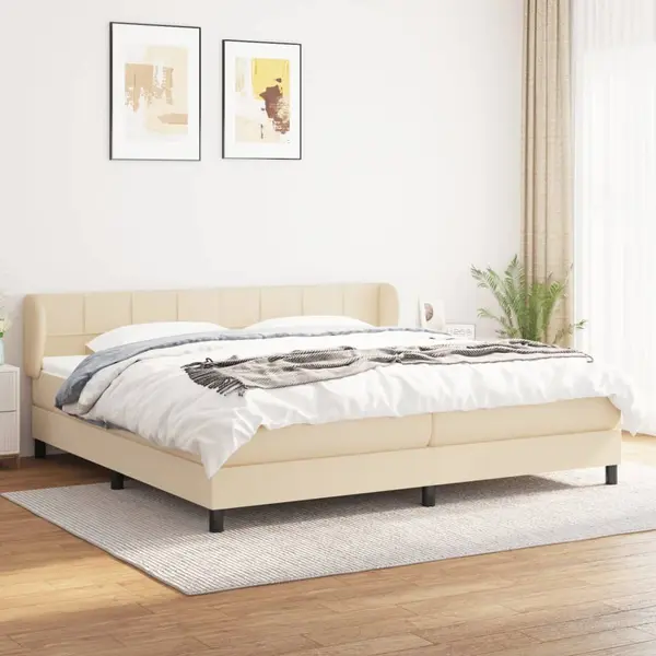 Gossi pat box spring cu saltea, crem, 200x200 cm, textil