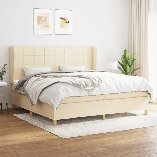Gossi pat box spring cu saltea, crem, 200x200 cm, textil