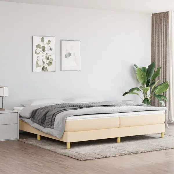 Gossi pat box spring cu saltea, crem, 200x200 cm, textil