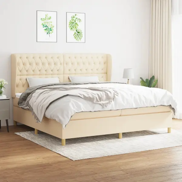 Gossi pat box spring cu saltea, crem, 200x200 cm, textil