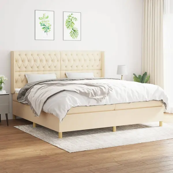 Gossi pat box spring cu saltea, crem, 200x200 cm, textil