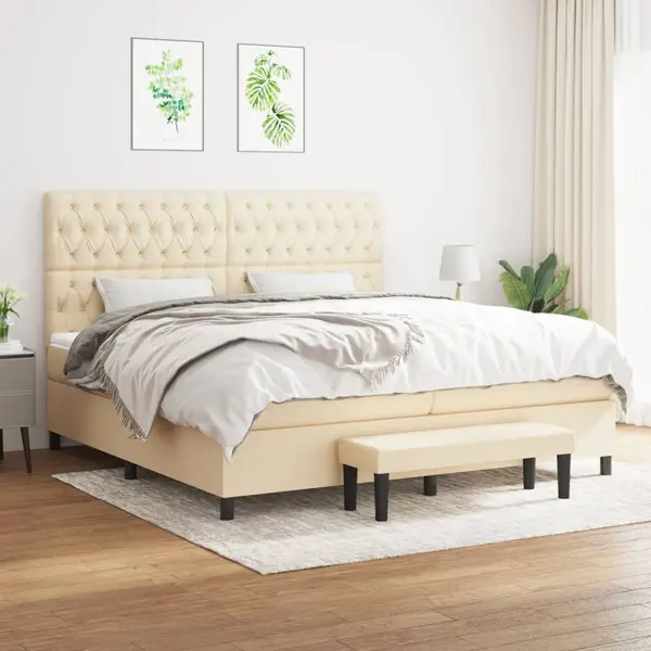 Gossi pat box spring cu saltea, crem, 200x200 cm, textil