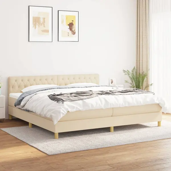 Gossi pat box spring cu saltea, crem, 200x200 cm, textil