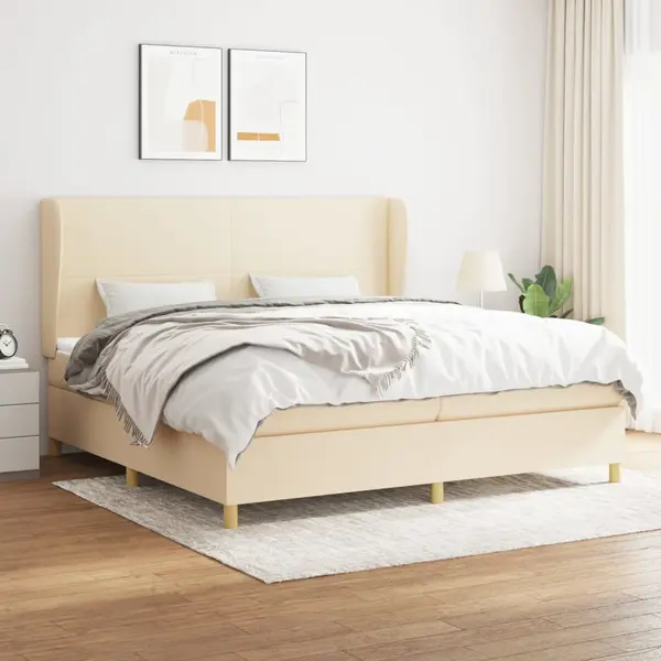 Gossi pat box spring cu saltea, crem, 200x200 cm, textil