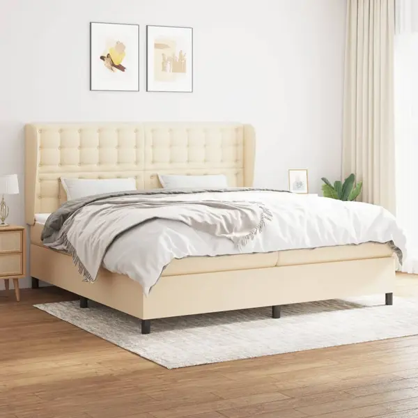 Gossi pat box spring cu saltea, crem, 200x200 cm, textil