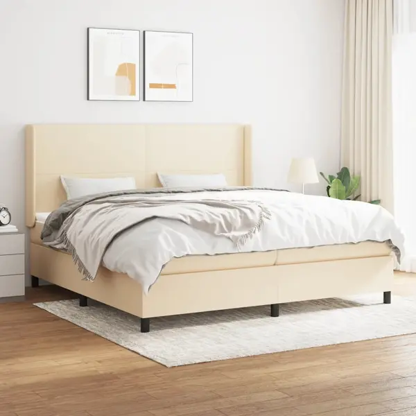Gossi pat box spring cu saltea, crem, 200x200 cm, textil