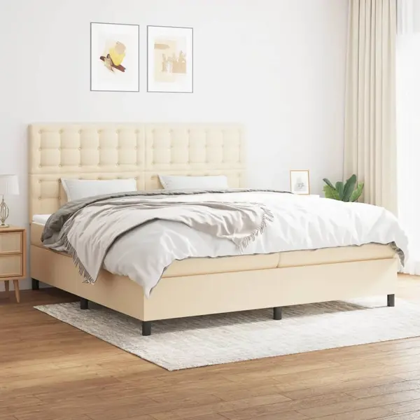 Gossi pat box spring cu saltea, crem, 200x200 cm, textil