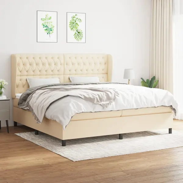 Gossi pat box spring cu saltea, crem, 200x200 cm, textil