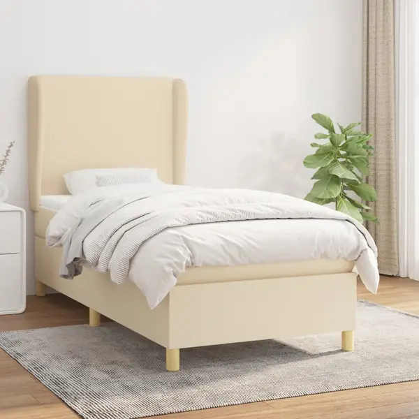 Gossi pat box spring cu saltea, crem, 90x200 cm, textil