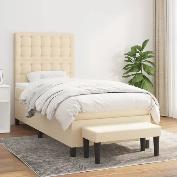 Gossi pat box spring cu saltea, crem, 90x200 cm, textil