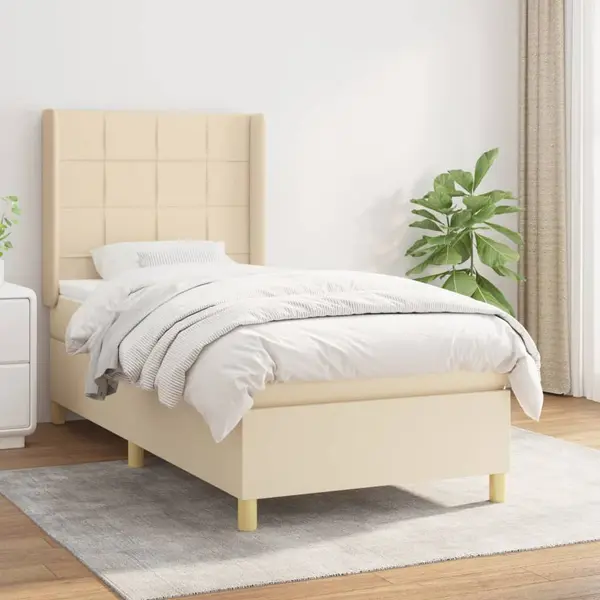 Gossi pat box spring cu saltea, crem, 90x200 cm, textil